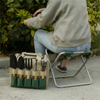 Kit d'outils de jardinage avec tabouret pliant – sac de rangement et six outils à main