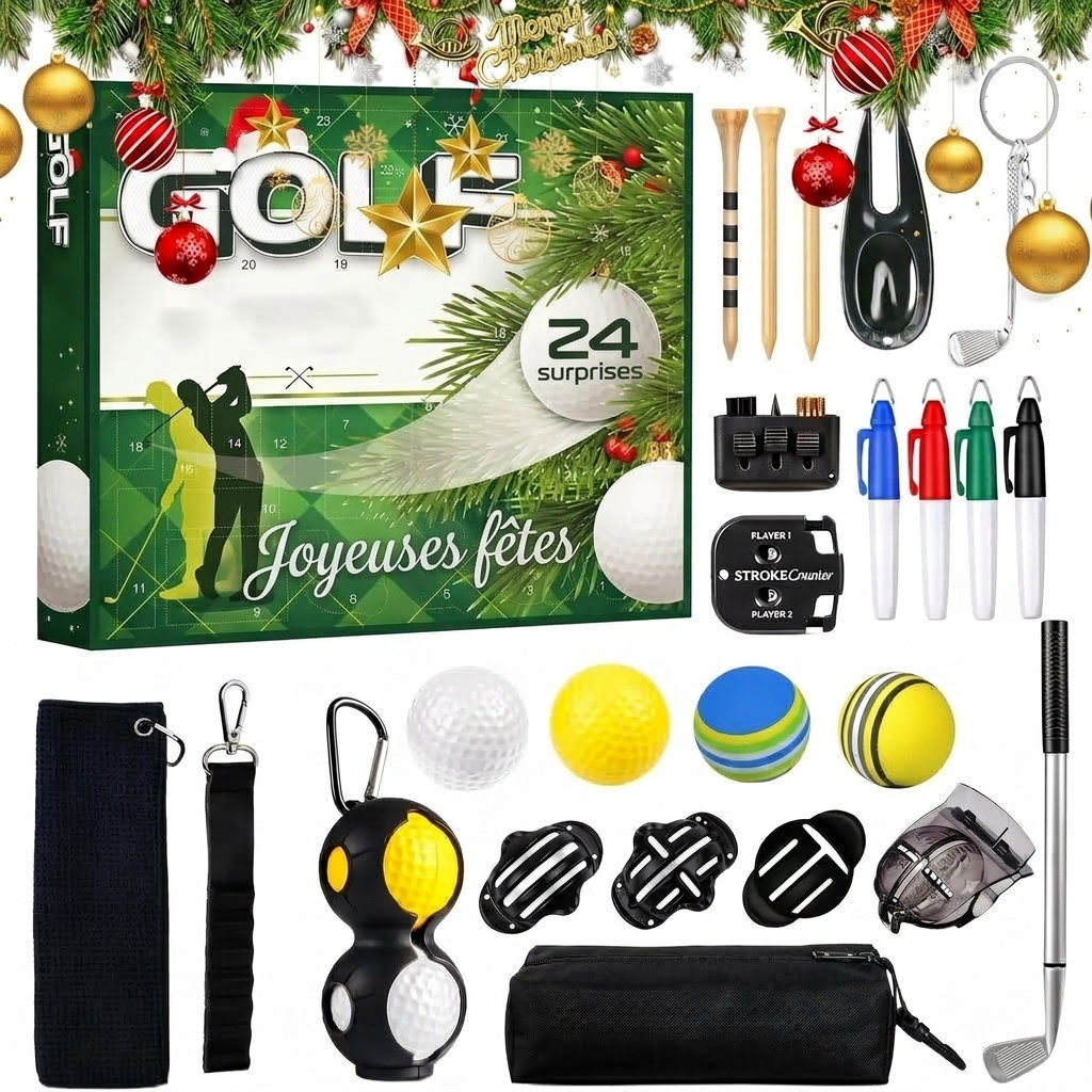 Calendrier de l'avent golf – 24 accessoires avec outil de traçage de balle