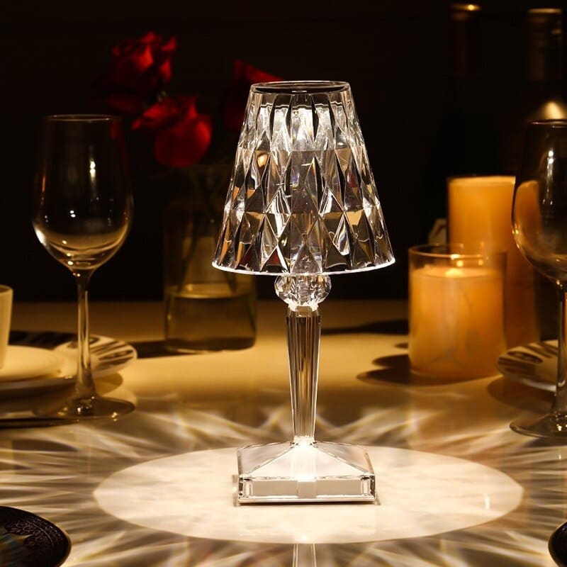 Lampe de table sans fil effet cristal – variateur tactile à trois intensités