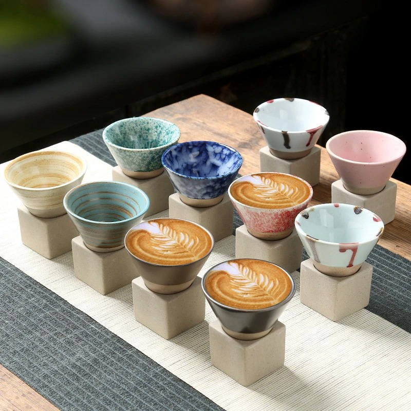 Tasses en céramique sans anse, lot de 2 – émail artisanal