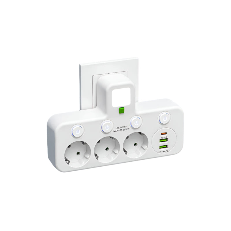 Multiprise avec interrupteur – ports USB et USB-C, protection contre les surtensions