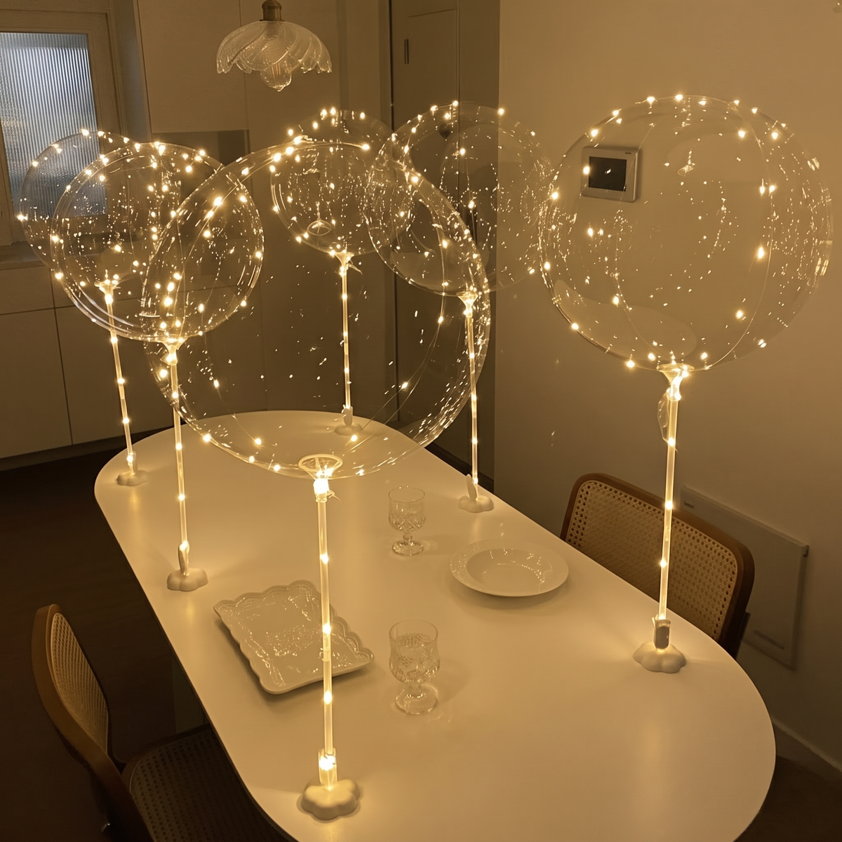 Ballon lumineux à LED transparent – lot de 5 avec guirlande blanc chaud, réutilisable