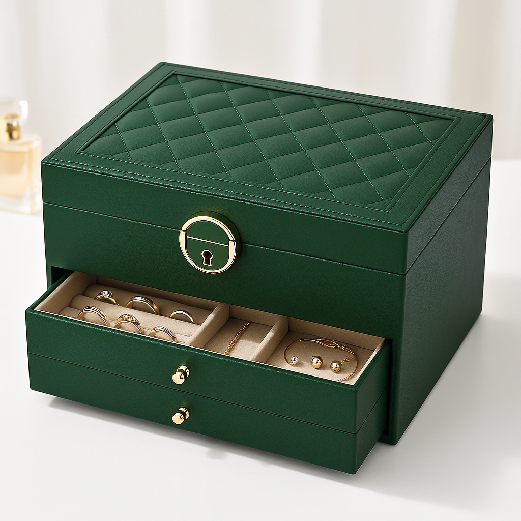 Boîte à bijoux à tiroirs – trois niveaux, intérieur doublé
