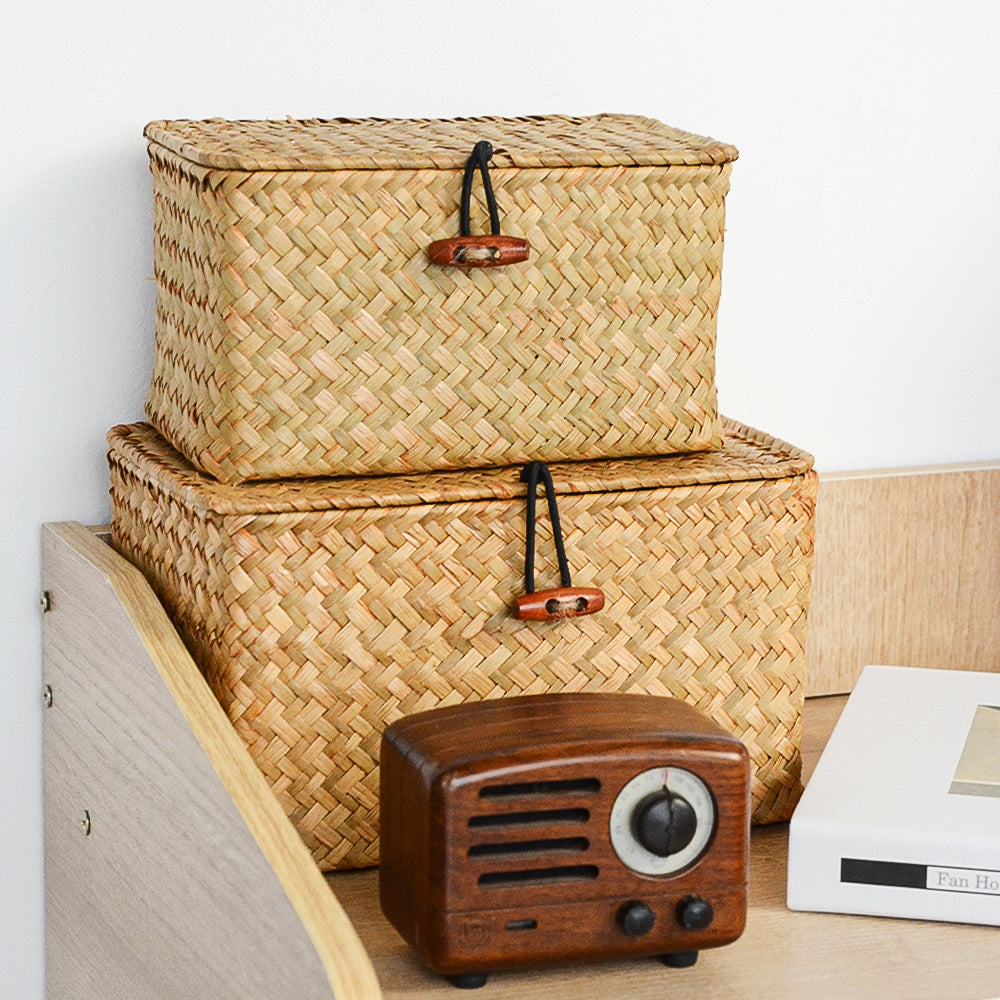 Panier de rangement tressé avec couvercle – fibres naturelles, trois tailles