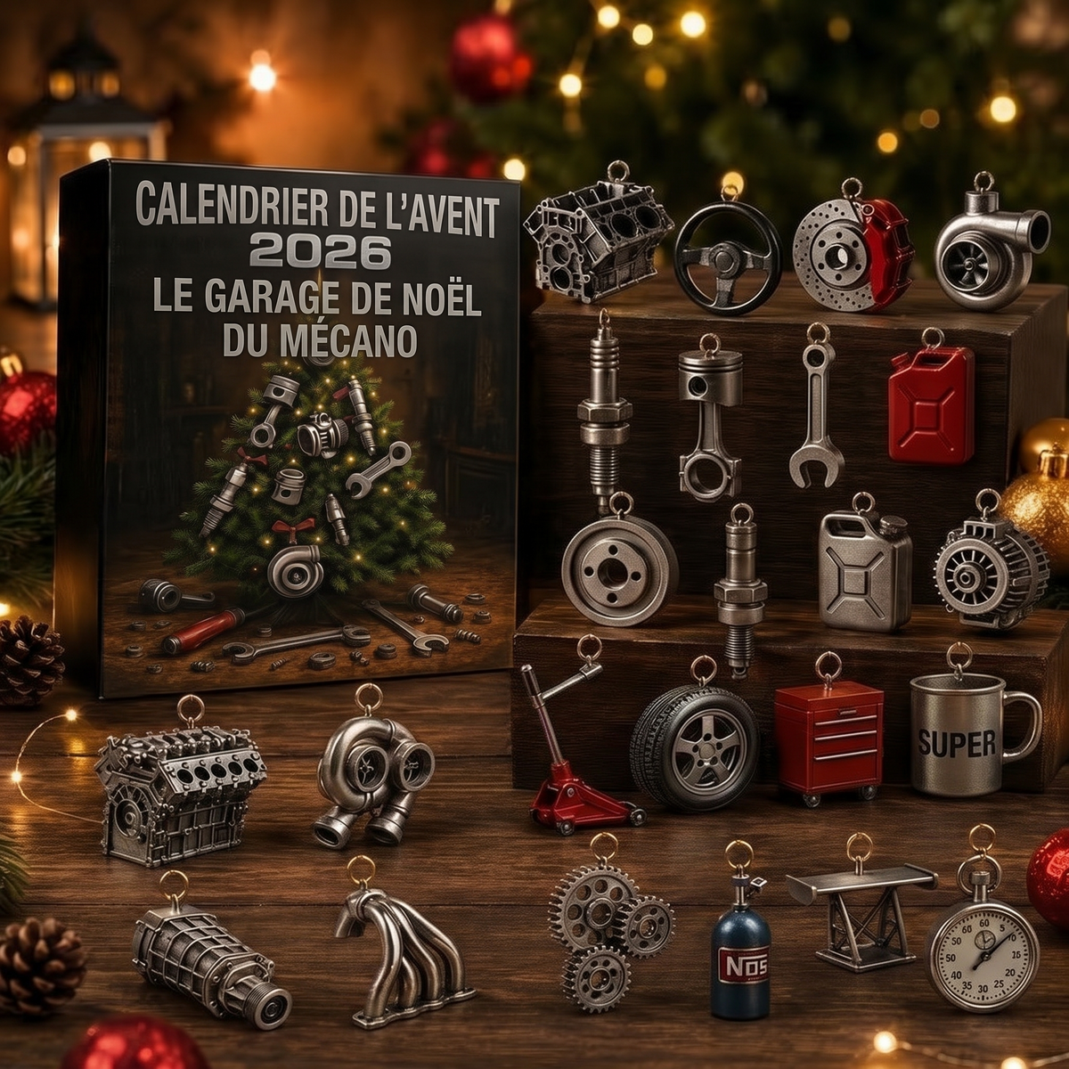 Calendrier de l'avent mécanique – 24 miniatures de pièces auto et d'outils de garage