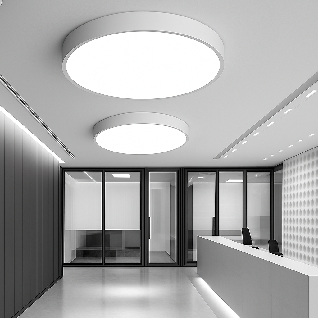 Plafonnier LED rond et extra plat – diffuseur en verre dépoli, montage semi-encastré