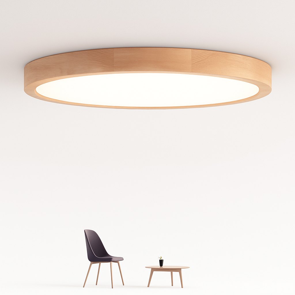 Plafonnier LED en bois – cercle au profil très fin, blanc chaud, blanc froid ou variable