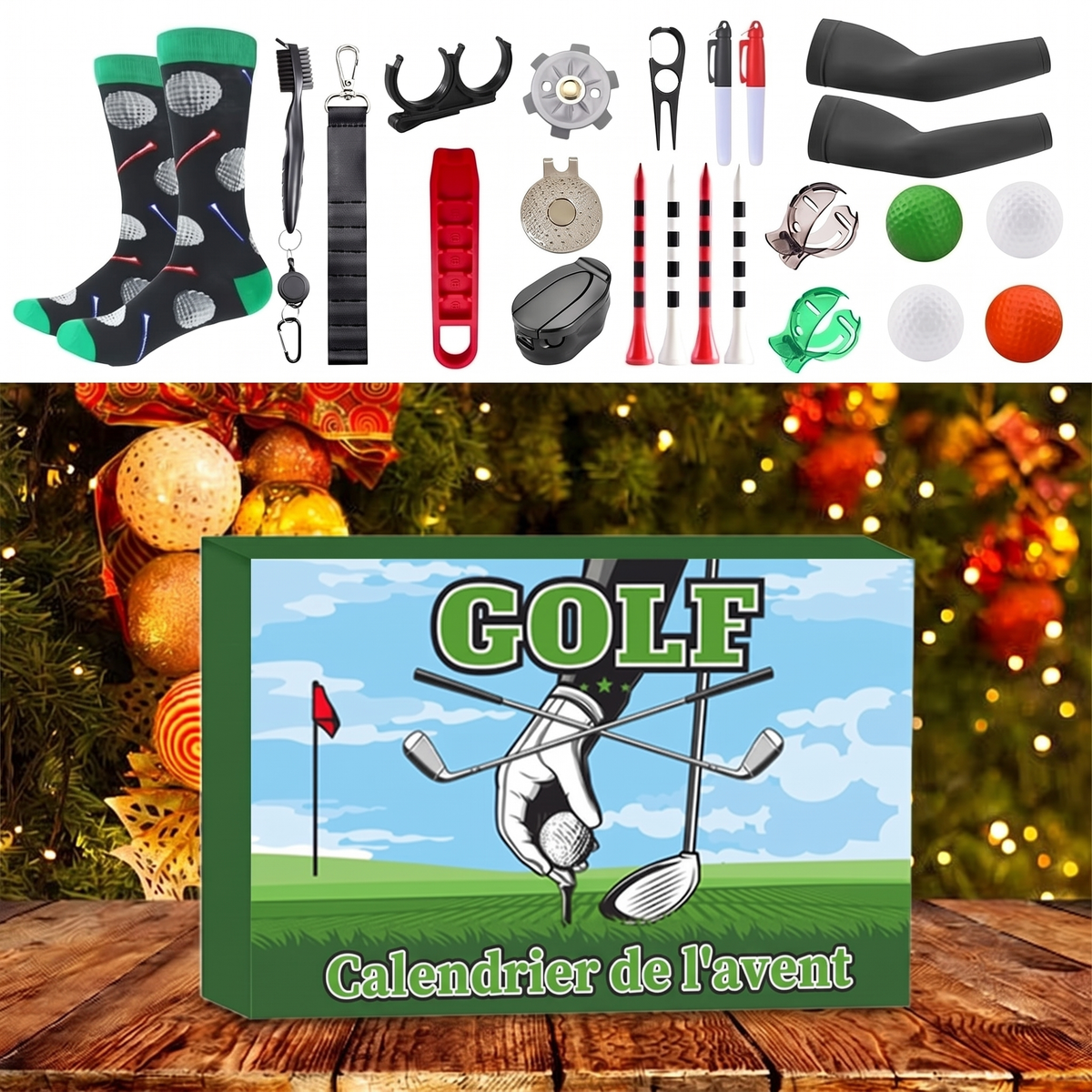 Calendrier de l'avent golf – 24 accessoires avec serviette, manchettes et chaussettes