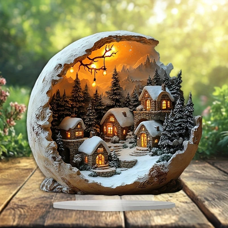 Décoration de Noël en acrylique – paysage enneigé sur socle