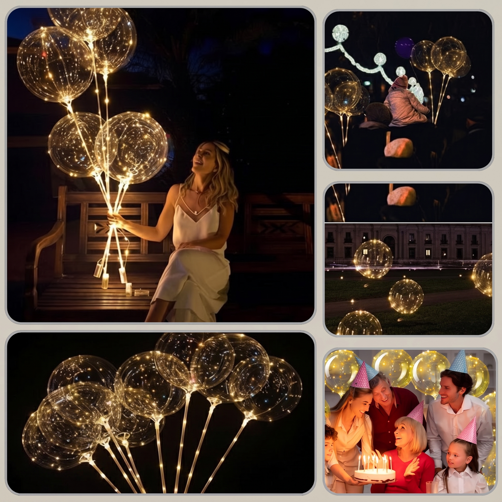 Ballon lumineux à LED transparent – lot de 5 avec guirlande blanc chaud, réutilisable