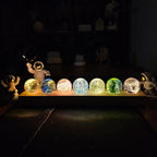 Lampe d'ambiance à sept boules lumineuses – socle en bois à LED, effet galaxie