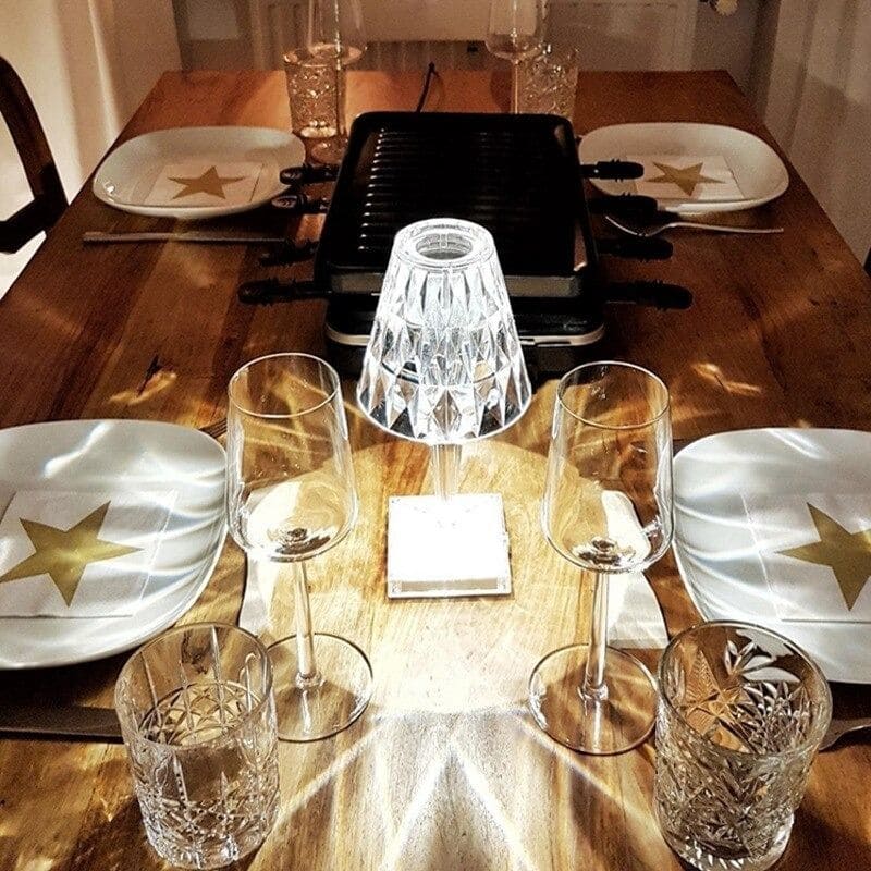 Lampe de table sans fil effet cristal – variateur tactile à trois intensités