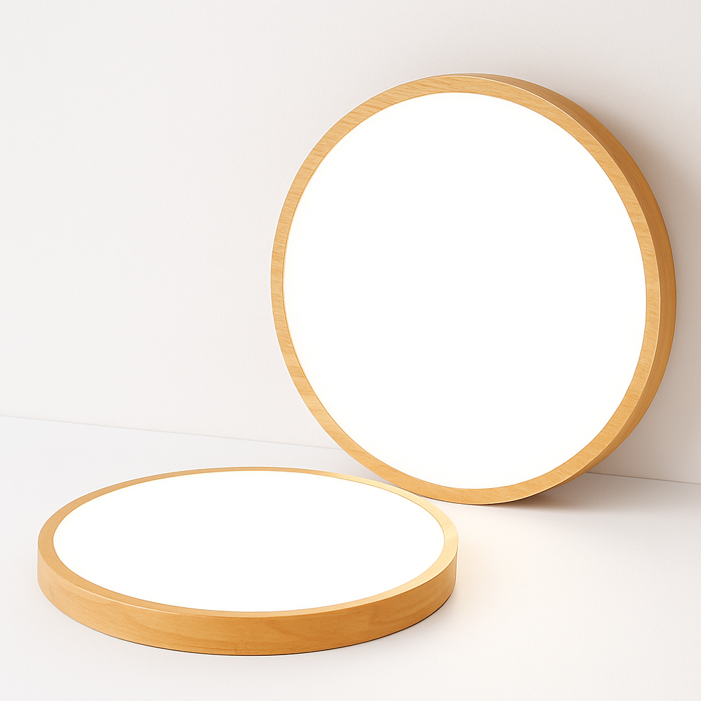 Plafonnier LED en bois – cercle au profil très fin, blanc chaud, blanc froid ou variable