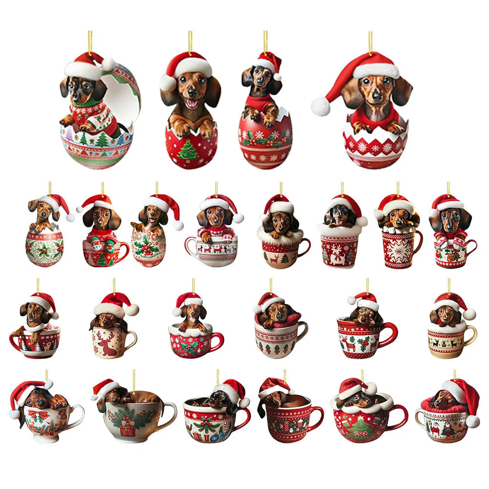 Calendrier de l'avent teckel – 24 ornements en acrylique, teckels en tasse et en œuf
