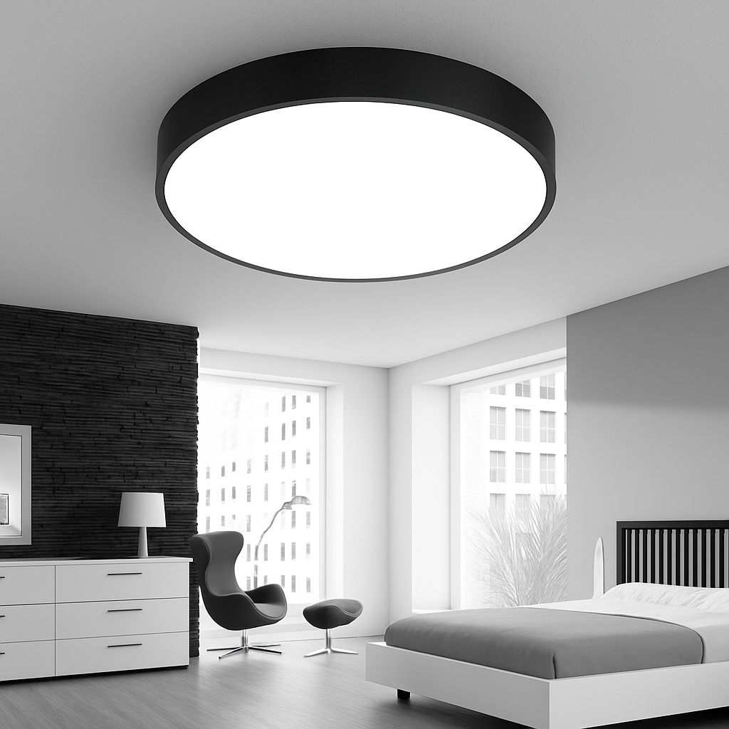 Plafonnier LED rond et extra plat – diffuseur en verre dépoli, montage semi-encastré