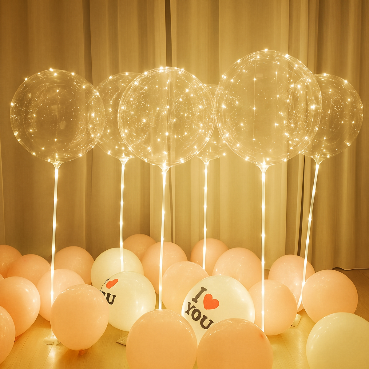 Ballon lumineux à LED transparent – lot de 5 avec guirlande blanc chaud, réutilisable