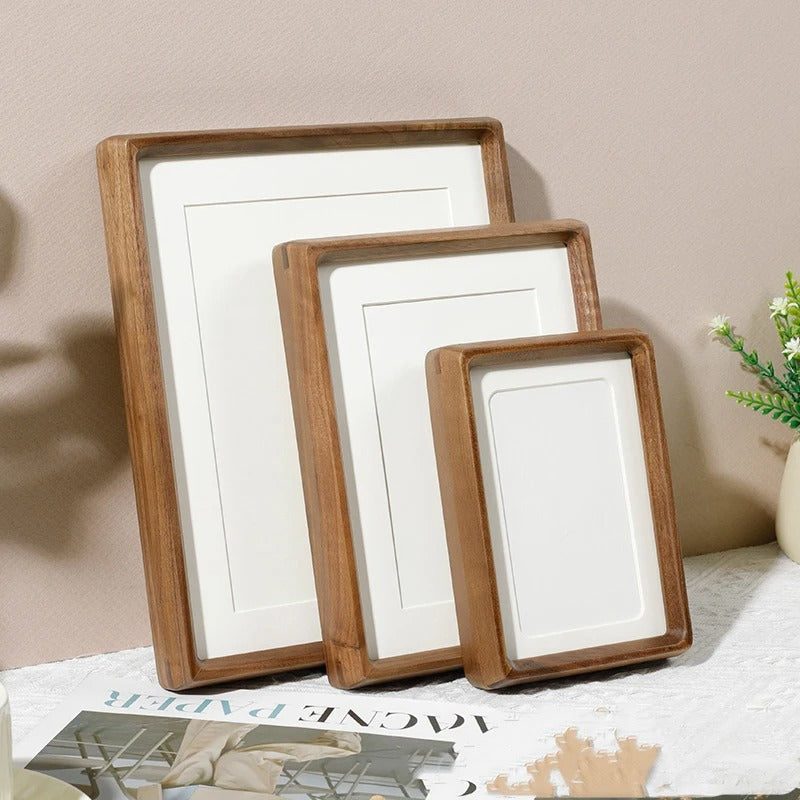 Cadre photo en bois à angles arrondis – à poser ou à suspendre, cinq formats