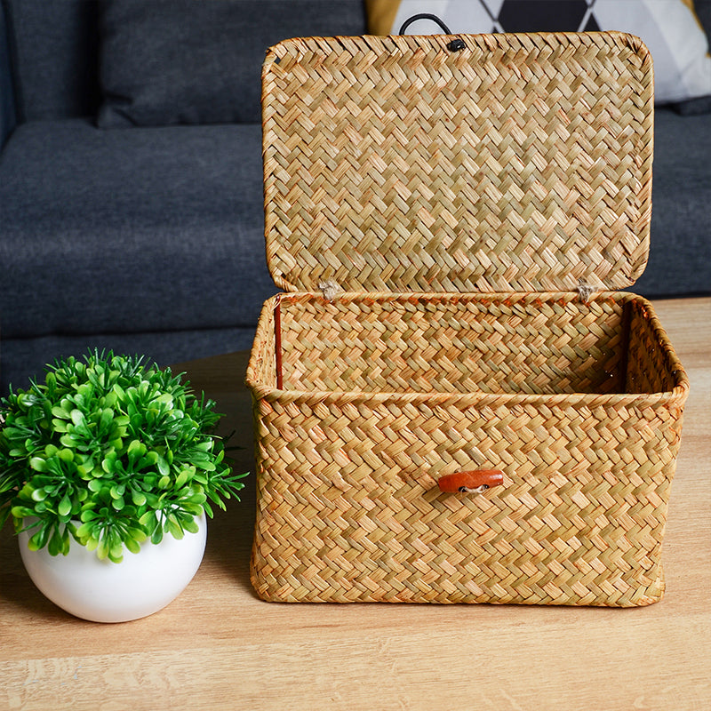 Panier de rangement tressé avec couvercle – fibres naturelles, trois tailles