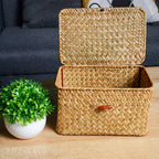 Panier de rangement tressé avec couvercle – fibres naturelles, trois tailles