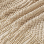 Plaid tricoté à franges – grosse maille en relief, trois motifs