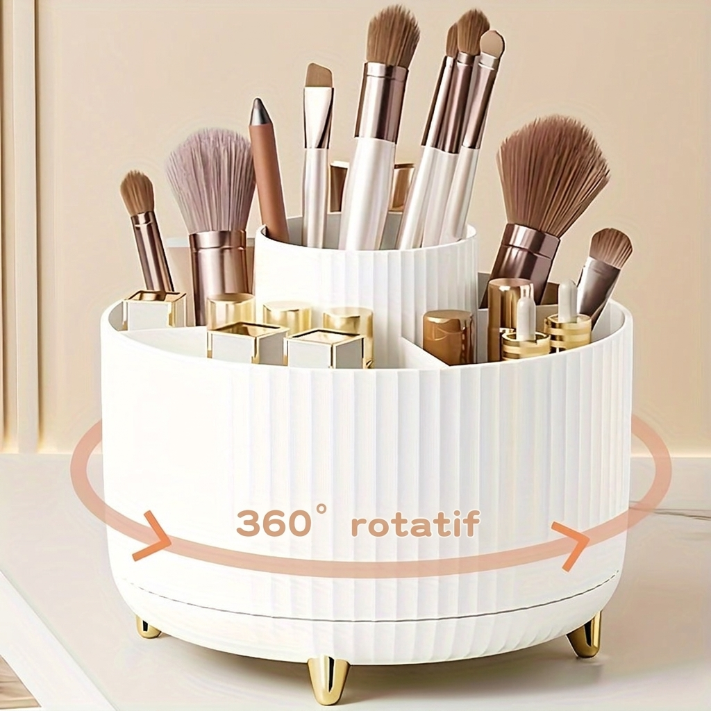 Rangement maquillage rotatif – cinq compartiments et base pivotante