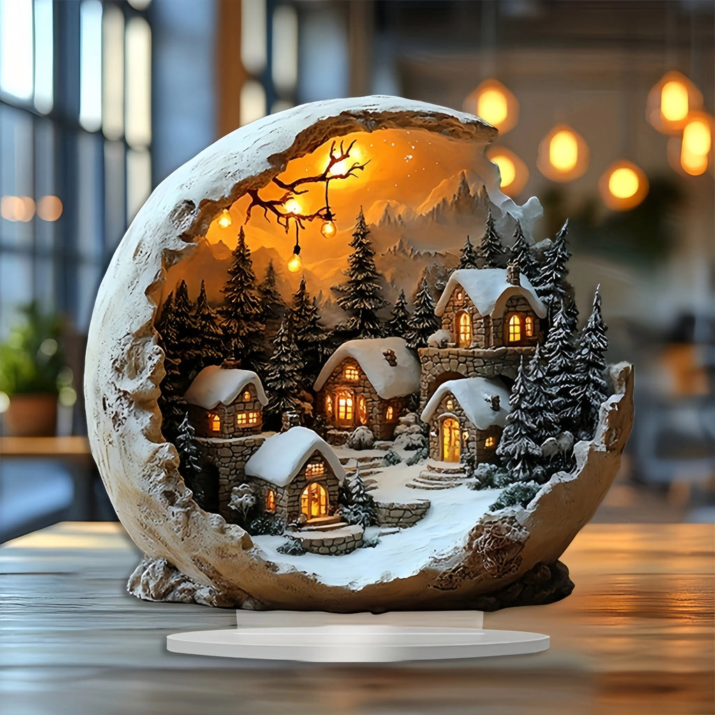 Décoration de Noël en acrylique – paysage enneigé sur socle