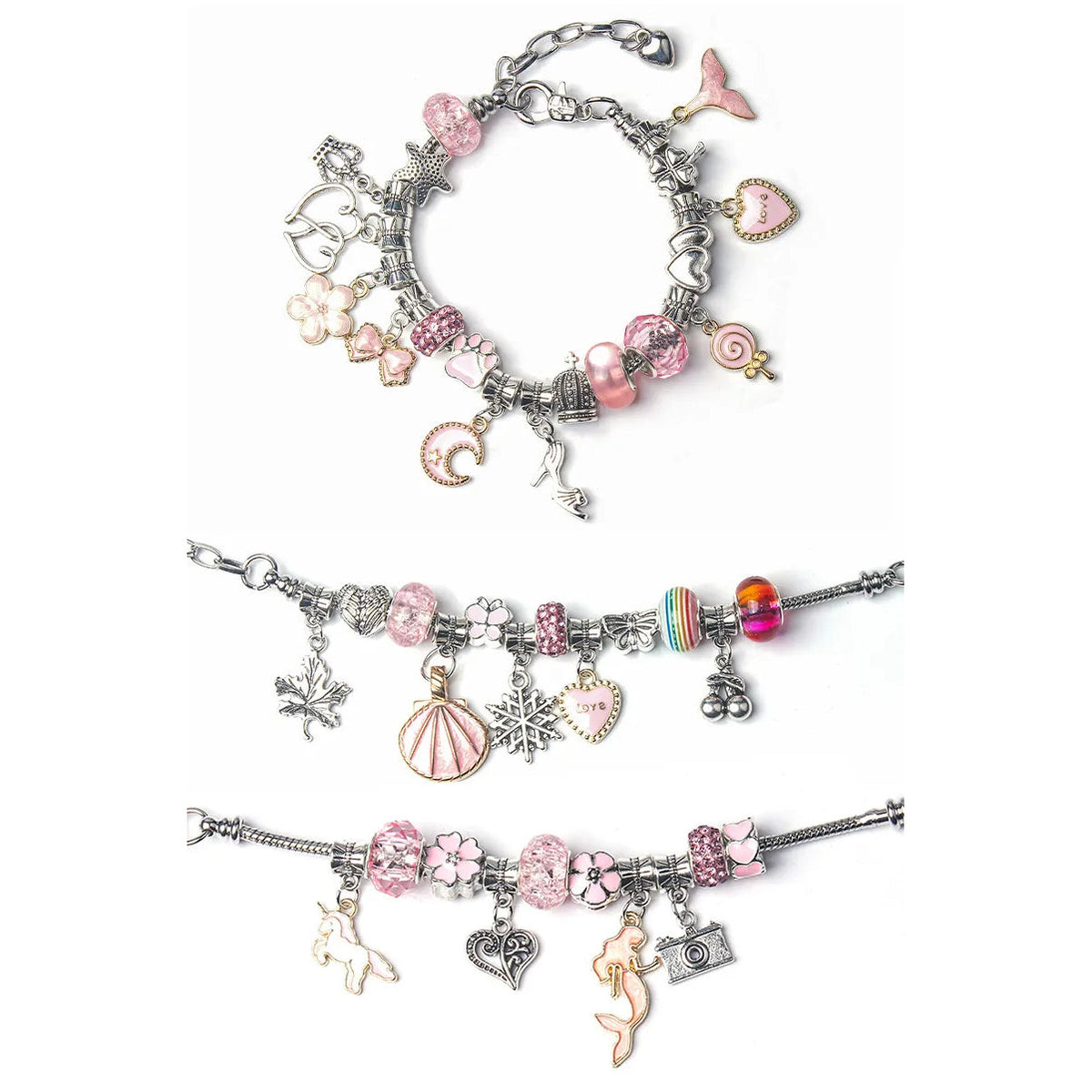 Kit de bracelets à composer – 3 bracelets, 60 perles et breloques, coffret inclus
