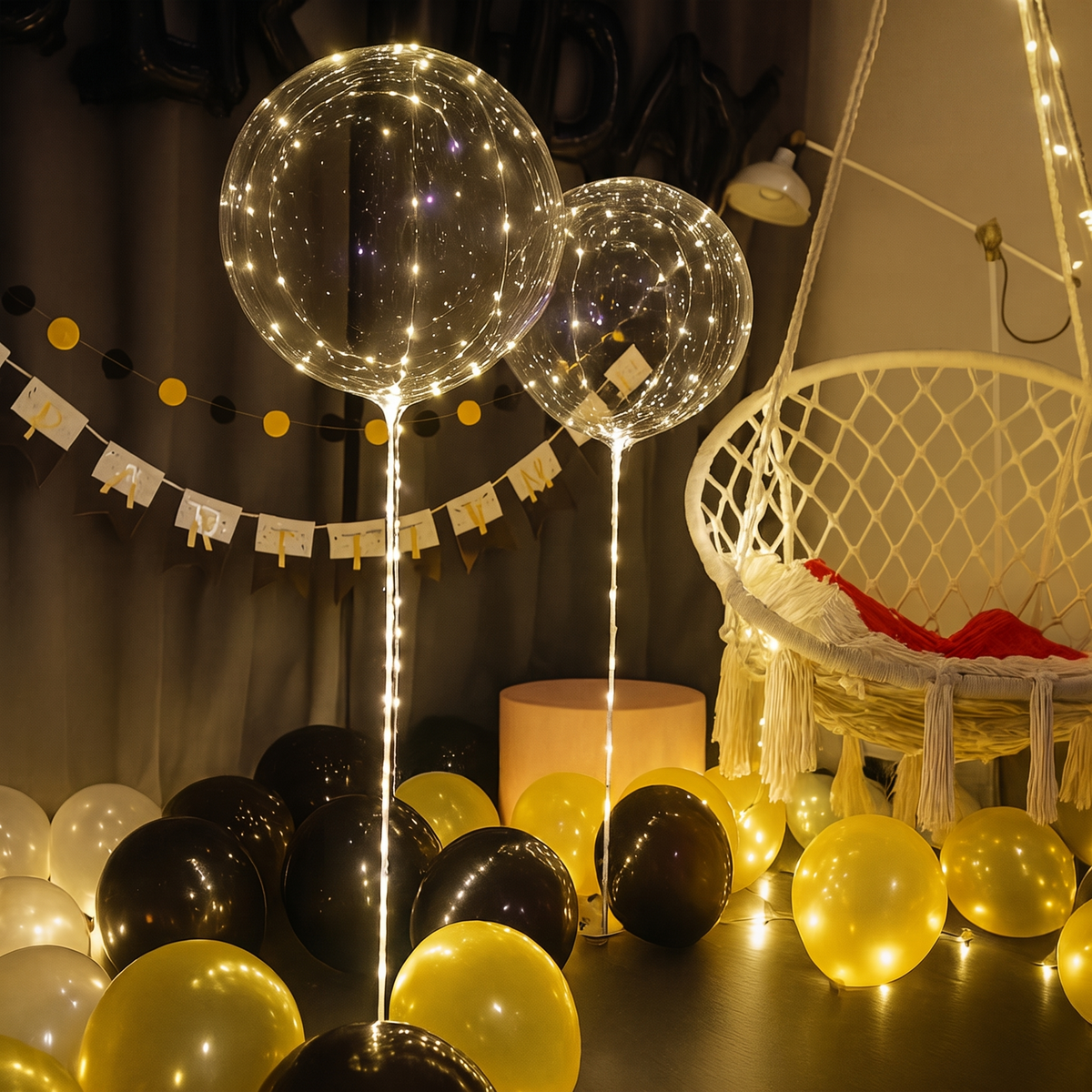 Ballon lumineux à LED transparent – lot de 5 avec guirlande blanc chaud, réutilisable