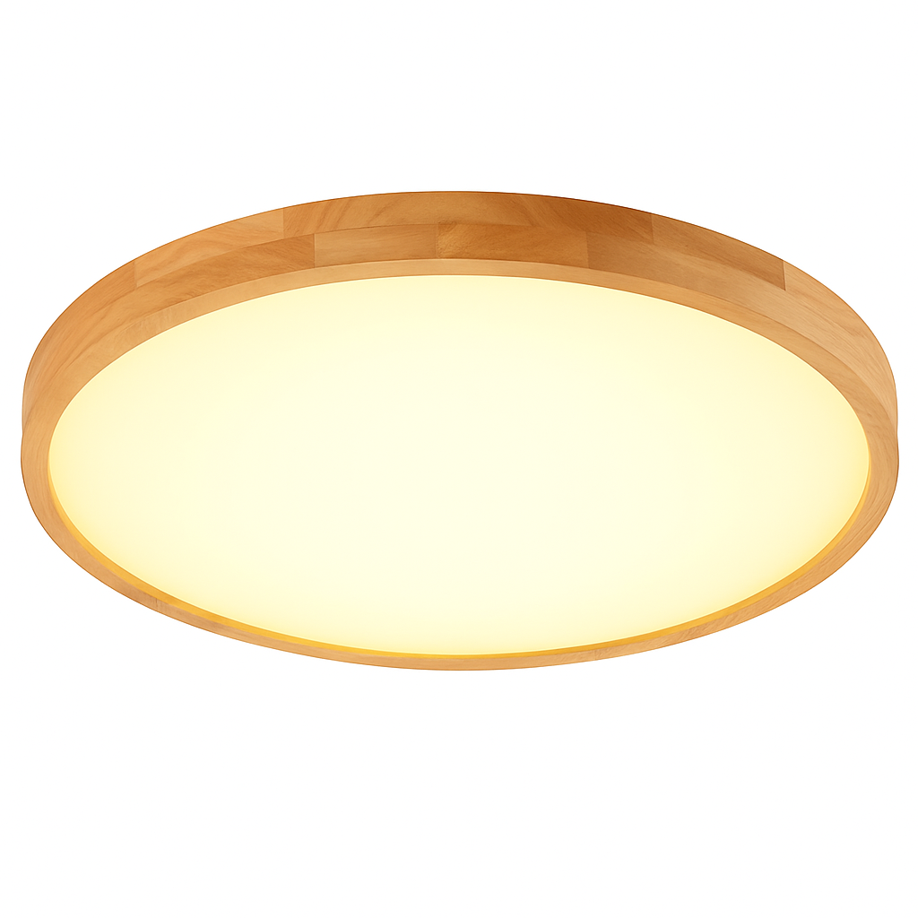 Plafonnier LED en bois – cercle au profil très fin, blanc chaud, blanc froid ou variable