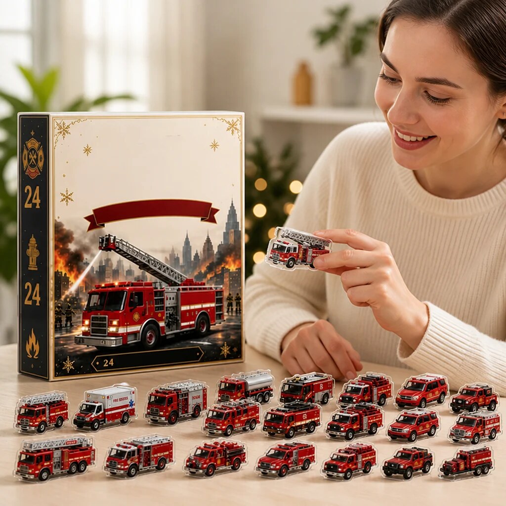 Calendrier de l'avent pompiers – 24 véhicules en acrylique à poser ou suspendre