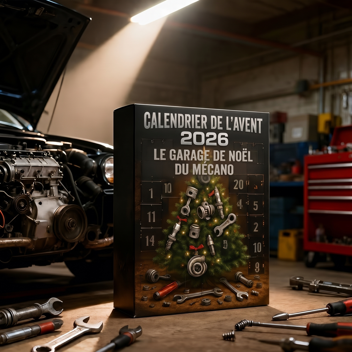 Calendrier de l'avent mécanique – 24 miniatures de pièces auto et d'outils de garage