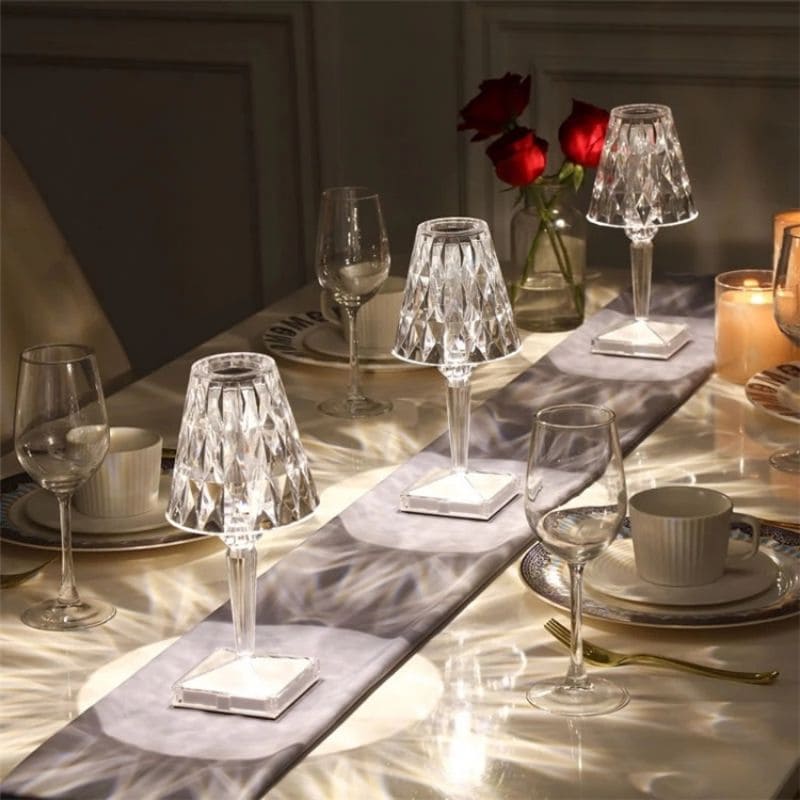Lampe de table sans fil effet cristal – variateur tactile à trois intensités