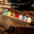 Lampe d'ambiance à sept boules lumineuses – socle en bois à LED, effet galaxie