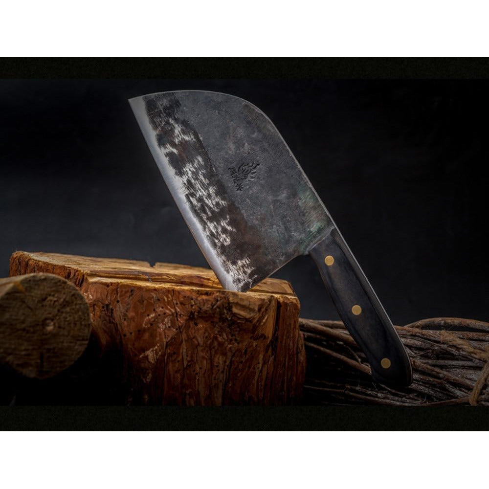 Couteau de chef forgé à la main – lame large et manche en bois