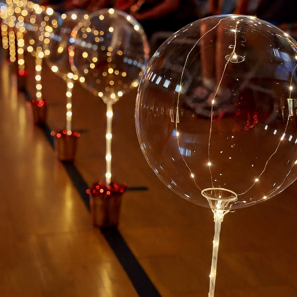 Ballon lumineux à LED transparent – lot de 5 avec guirlande blanc chaud, réutilisable