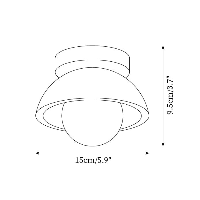 Plafonnier compact aspect pierre – globe opale et embase bois