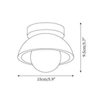 Plafonnier compact aspect pierre – globe opale et embase bois