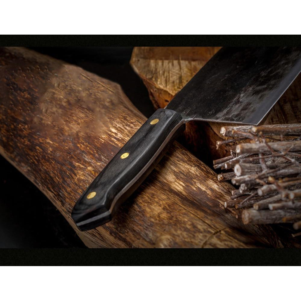 Couteau de chef forgé à la main – lame large et manche en bois