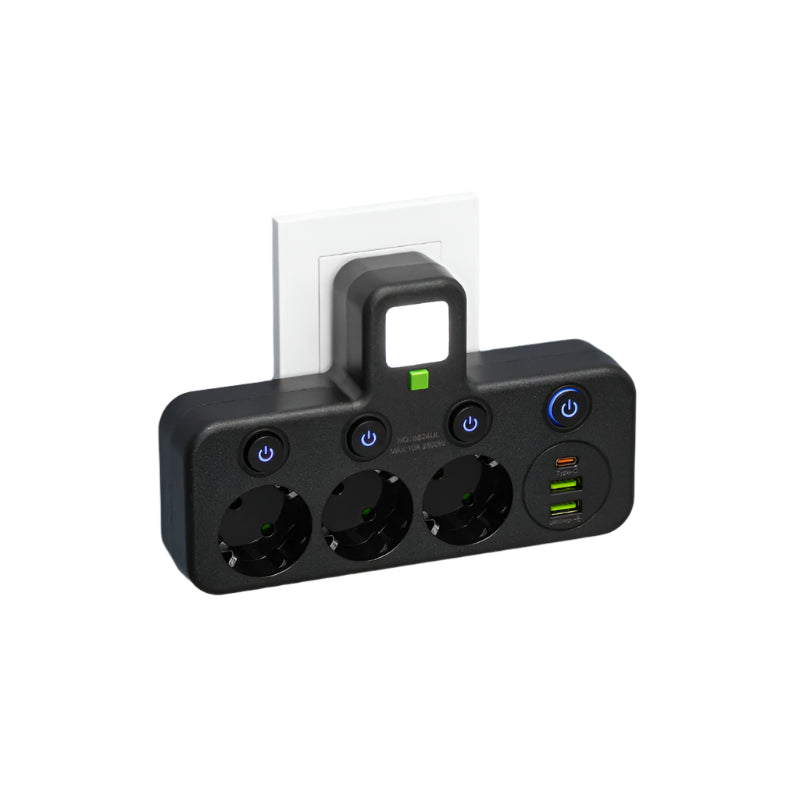 Multiprise avec interrupteur – ports USB et USB-C, protection contre les surtensions
