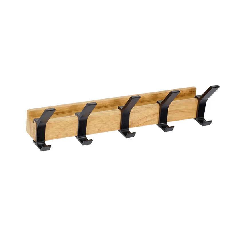 Porte-manteau mural en bois – cinq patères doubles pivotantes