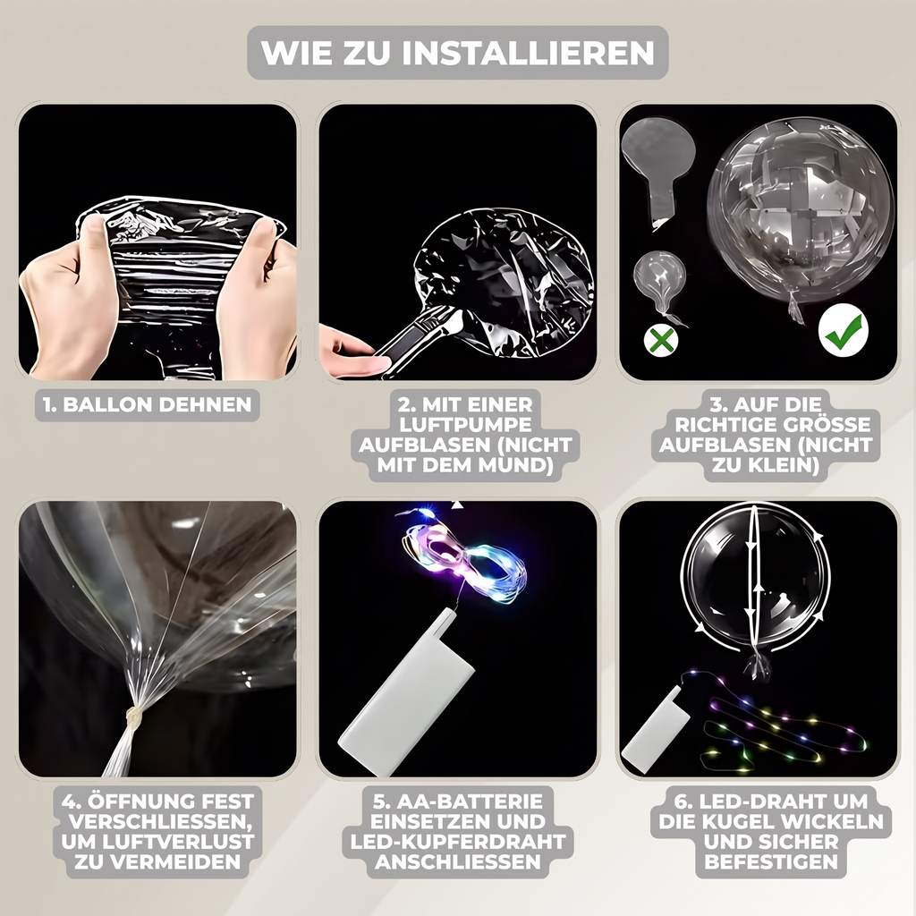 Ballon lumineux à LED transparent – lot de 5 avec guirlande blanc chaud, réutilisable