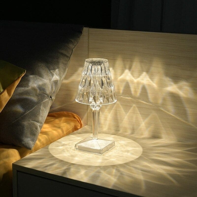 Lampe de table sans fil effet cristal – variateur tactile à trois intensités