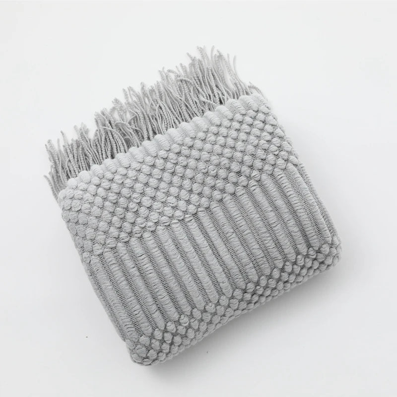 Plaid tricoté à franges – grosse maille en relief, trois motifs