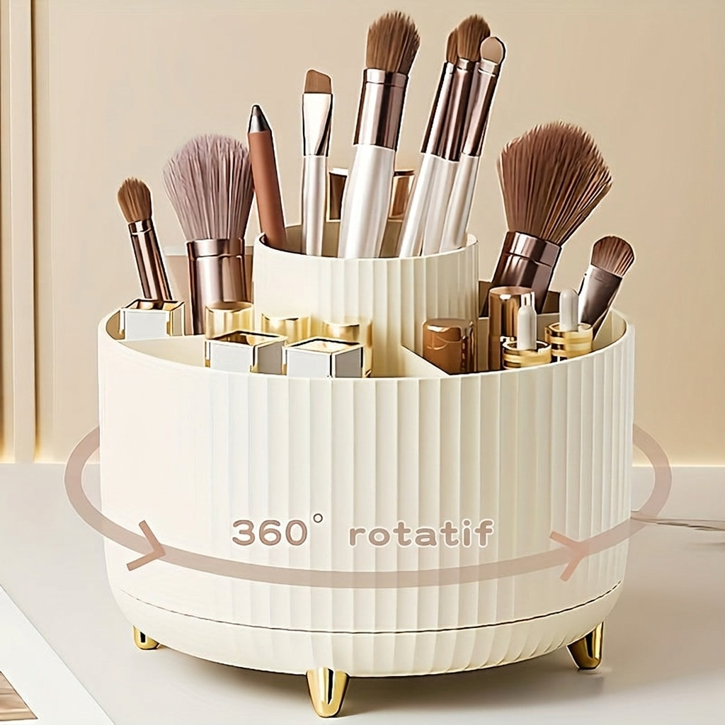 Rangement maquillage rotatif – cinq compartiments et base pivotante