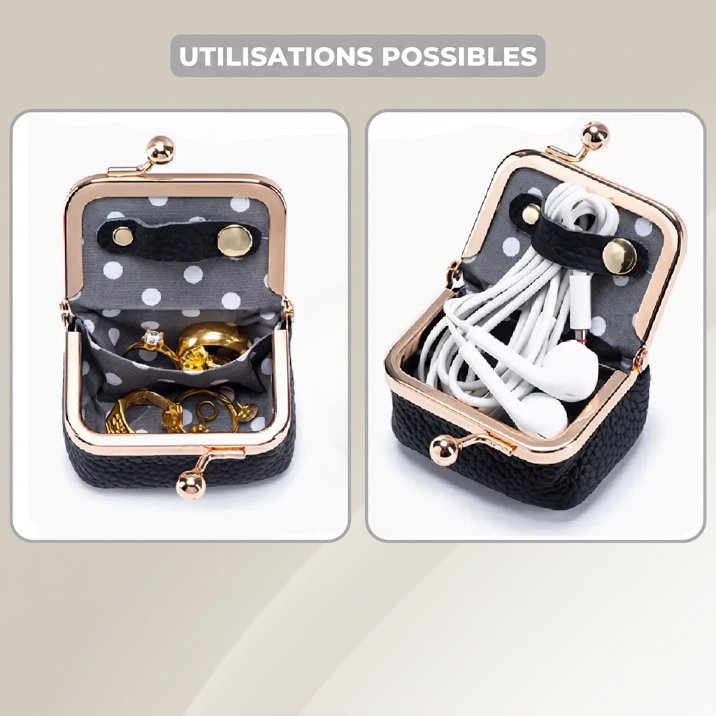 Boîte à bijoux de voyage – cuir grainé, fermoir à clip et intérieur compartimenté