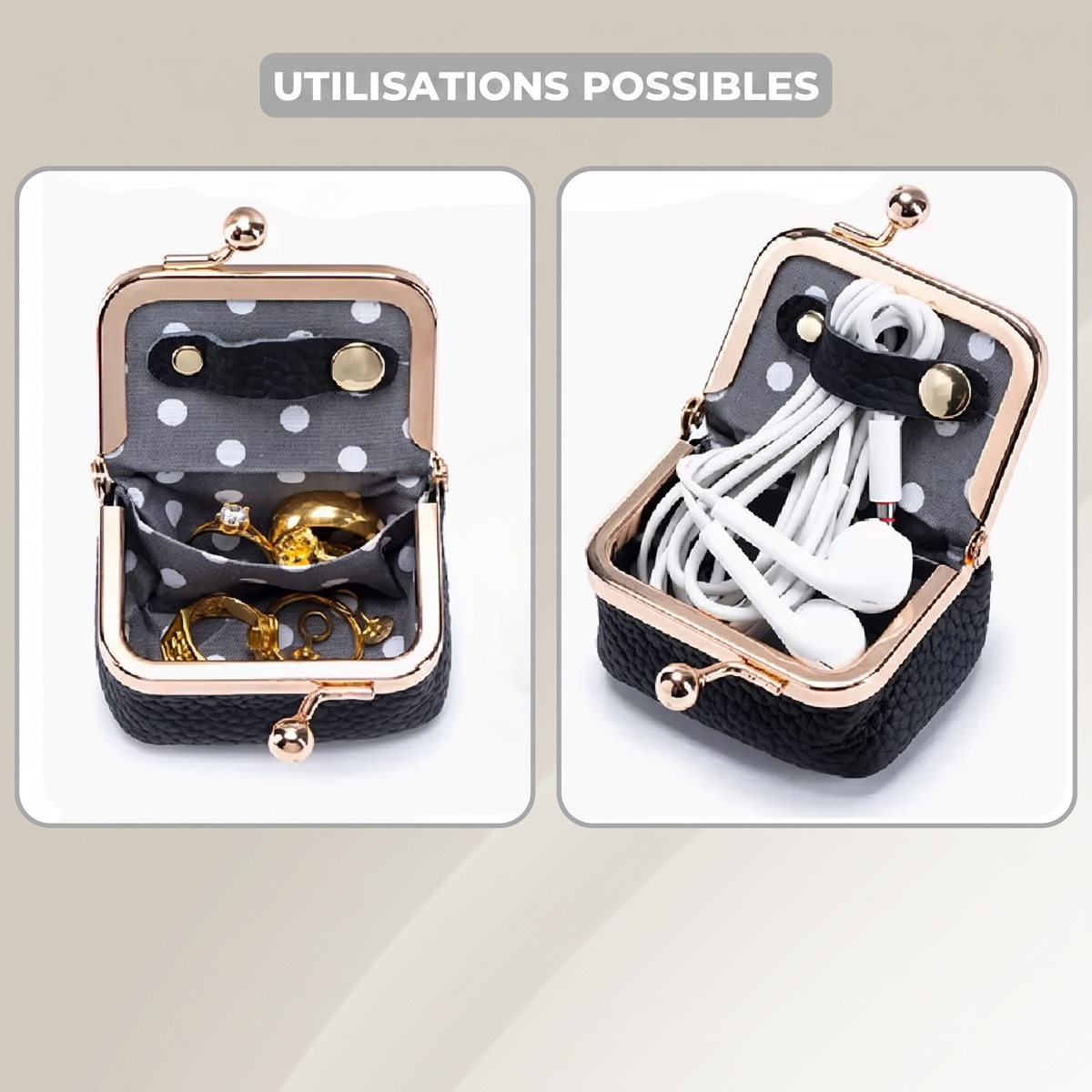 Boîte à bijoux de voyage – cuir grainé, fermoir à clip et intérieur compartimenté