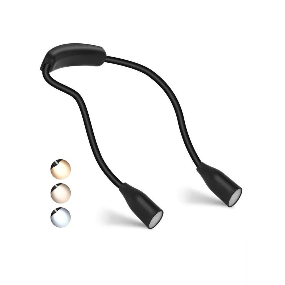 Lampe de lecture tour de cou – trois couleurs de lumière, variateur, rechargeable par USB