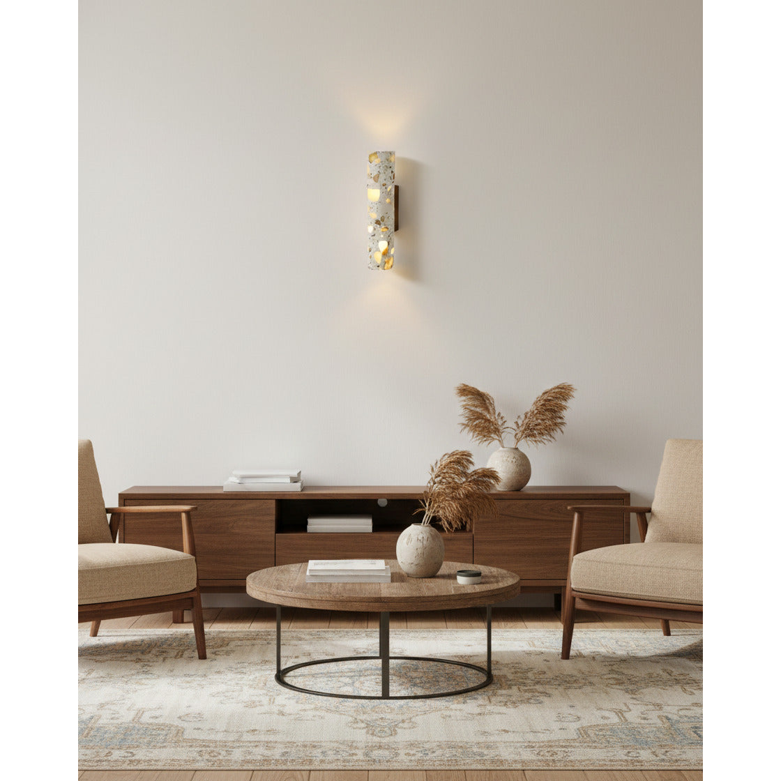 Applique murale cylindrique en terrazzo – éclairage haut et bas