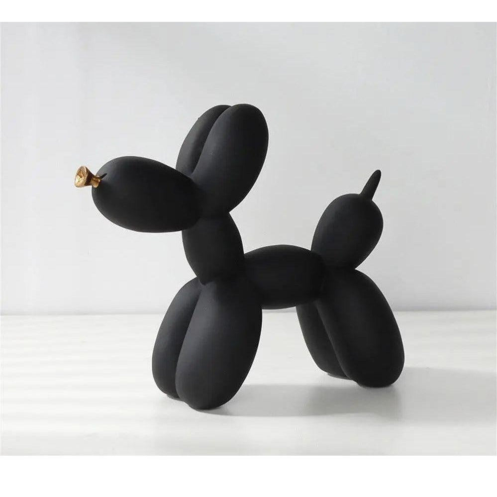 Statue chien ballon en résine – finition mate, nœud doré