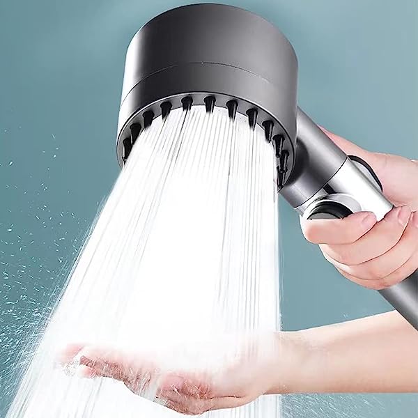Pommeau de douche en acier inoxydable brossé, jet en action
